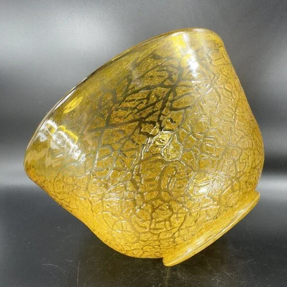 Studio Art Glass Large Bowl Dish Yellow Lava Texture HandBlown Glass Centerpiece
